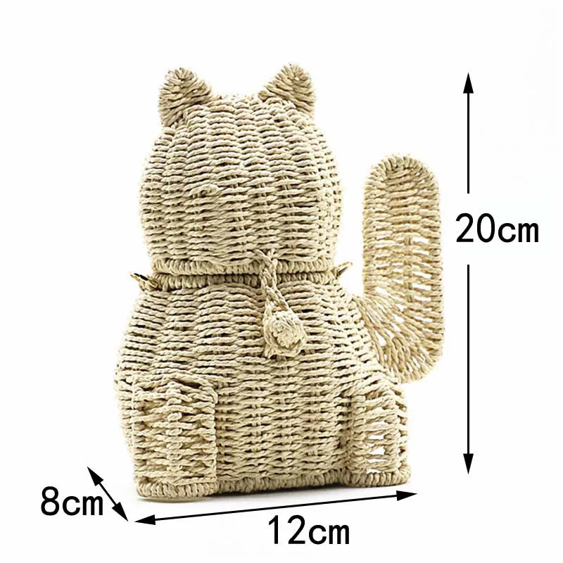 Femlion Rattan Cat Crossbody Bag - Trendy Straw Handbag for Women