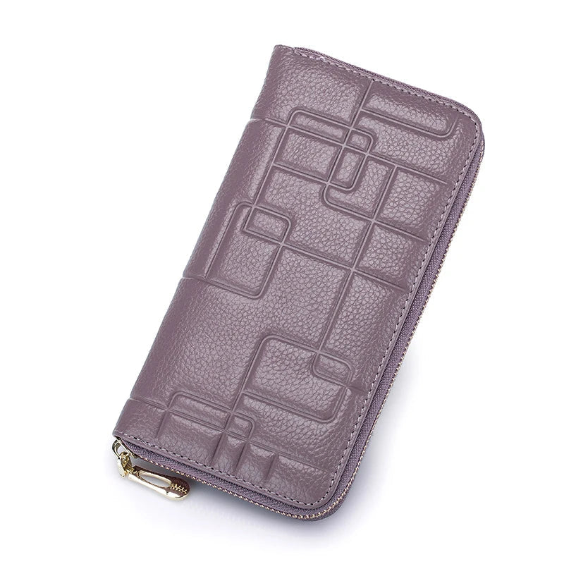 Femlion Embossed Leather Long Purse Clutch Wallet for Women - Cards Holder