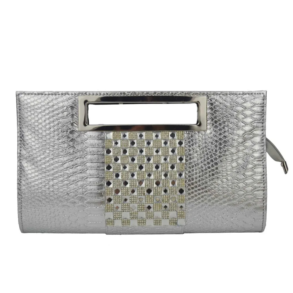 Femlion Crystal Wristlet Evening Bag with Chain Strap and Pearlite Layer