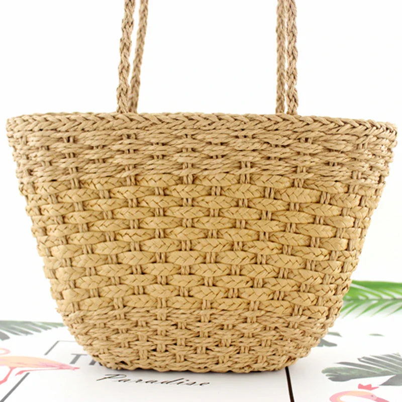 Femlion Retro Straw Shoulder Bag – Beach Handbag & Casual Woven Purse