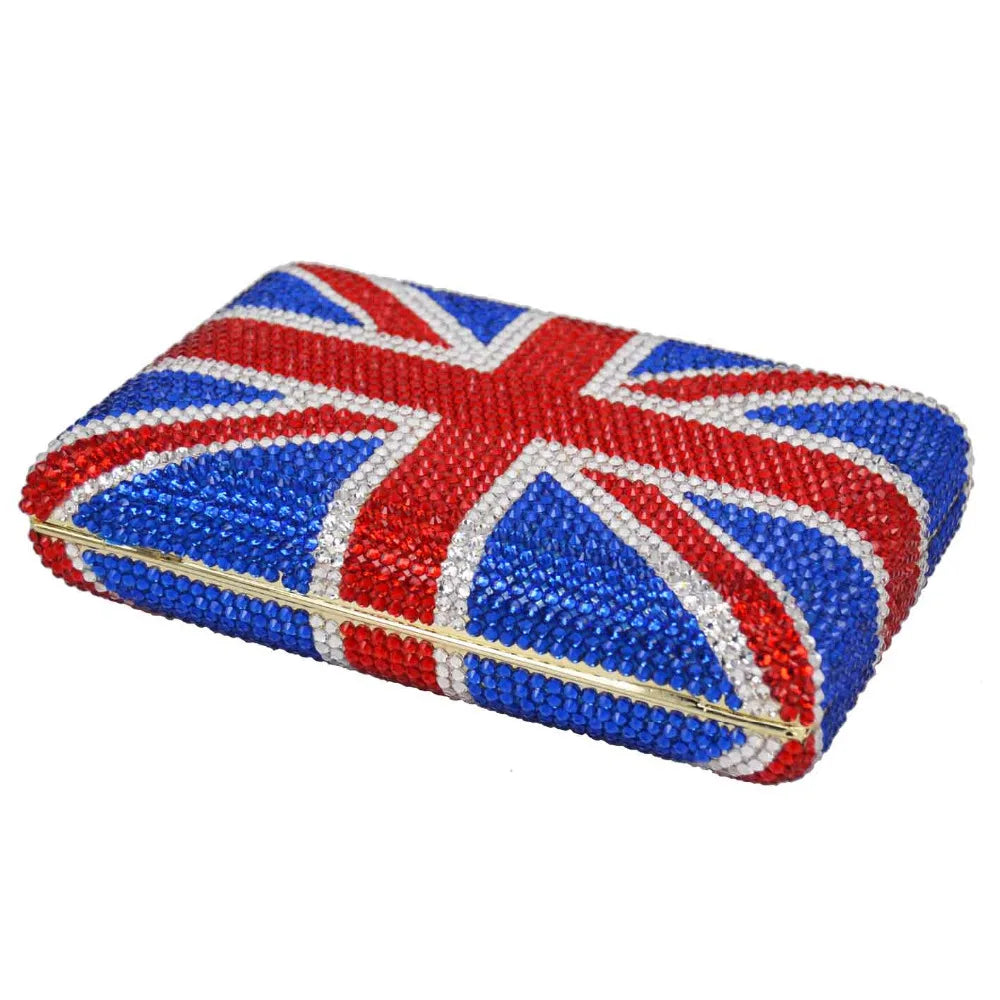 Femlion Crystal UK Flag Clutch Purse Handmade Diamond Evening Bags