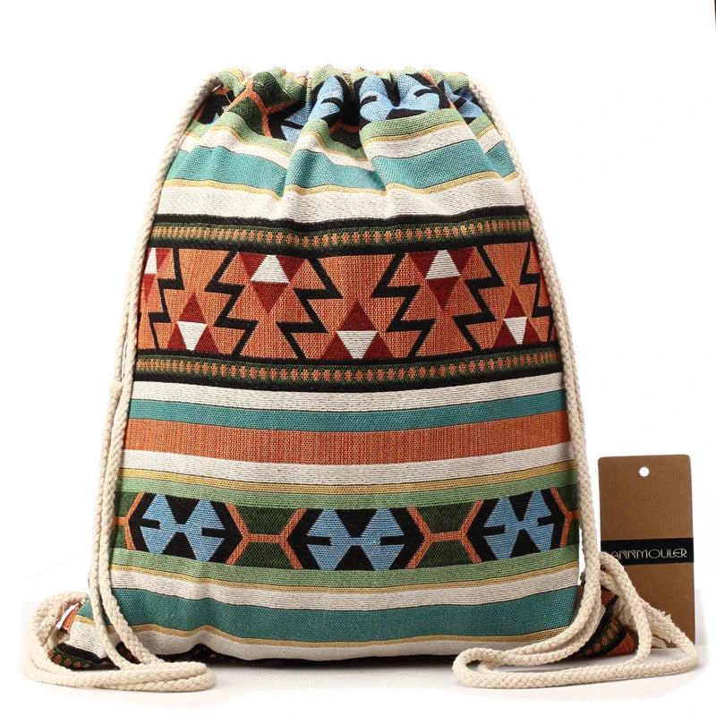 Femlion Vintage Canvas Backpack Bohemian Style Shoulder Bag Travel Organizer