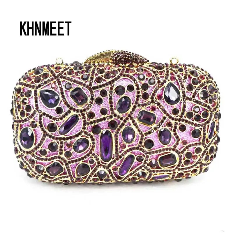 Femlion Purple Crystal Clutch Bag Wedding Party Purse Luxury Diamond Evening Bag