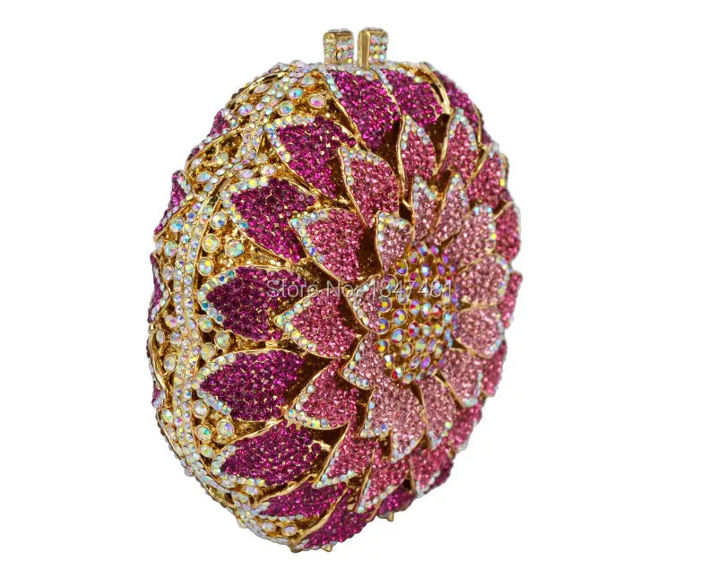 Femlion Pink Crystal Flower Evening Clutch - SC202-B