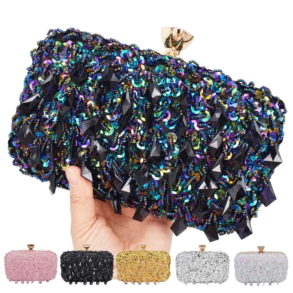 Femlion Sequin beaded Clutch: Elegant Party Purse & Evening Bag for Women