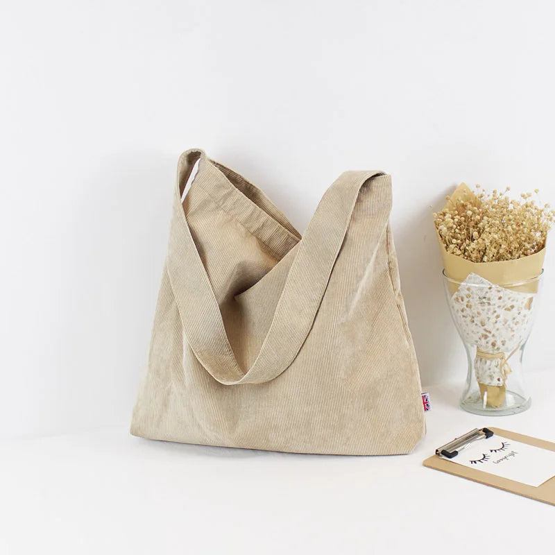 Femlion Corduroy Shoulder Bag: Stylish Eco Tote for College Students & Shopping