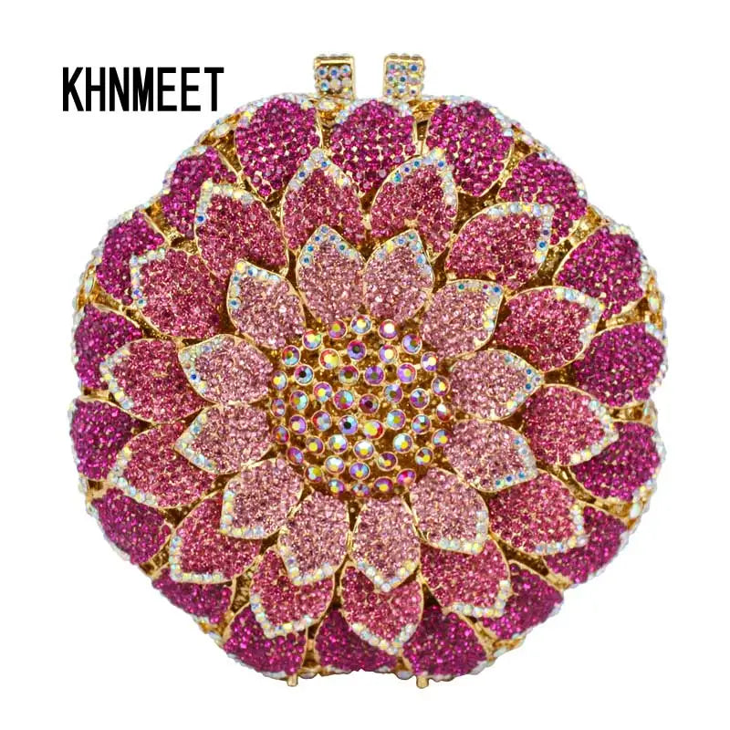 Femlion Pink Crystal Flower Evening Clutch - SC202-B