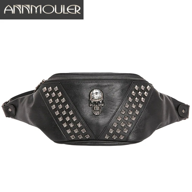 Femlion Skull Hip Bag Unisex Punk Waist Shoulder Fanny Pack Pu Leather Travel Bag