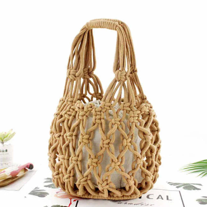 Femlion Cotton Woven Straw Bag - Stylish and Durable Handbag for Beach and Casual Outings