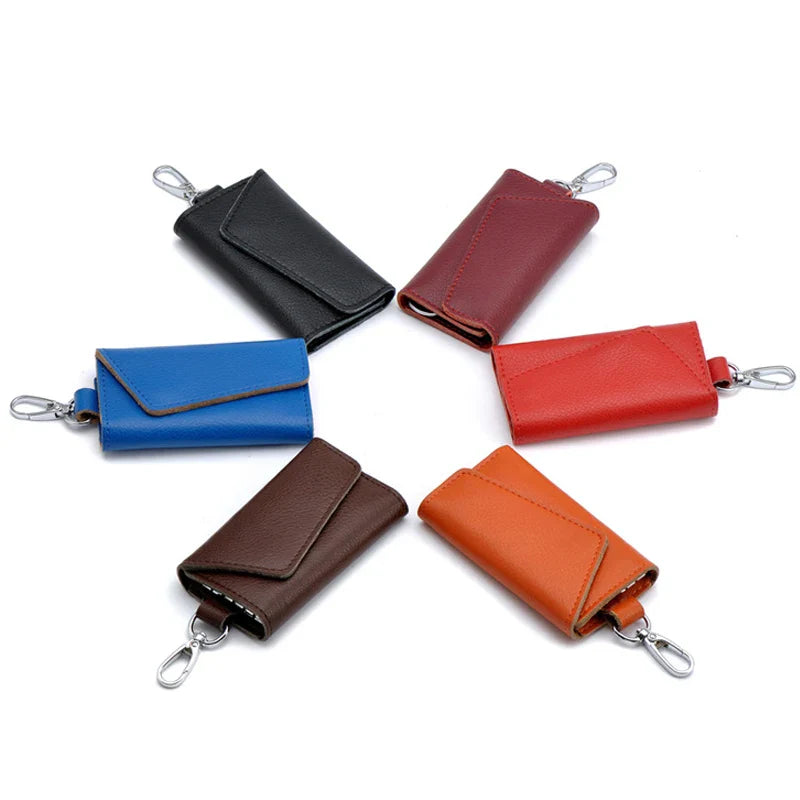 Femlion Leather Key Holder Keychain Organizer Access Card Wallet Key Case