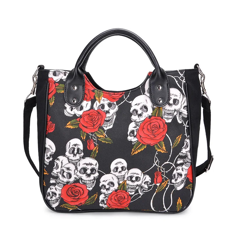 Femlion Gothic Skull Rose Shoulder Bag Handbag for Women