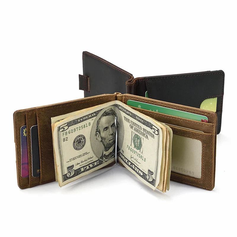 Femlion Men's Genuine Leather Money Clip Wallet.