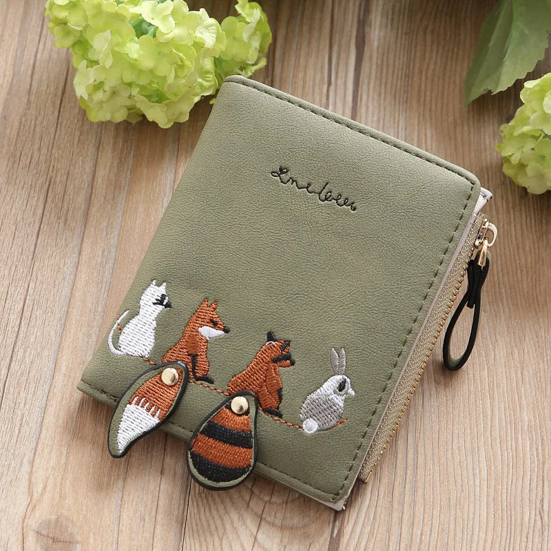 Femlion Embroidered Animal Tail Mini Coin Purse with Zipper & Card Holder