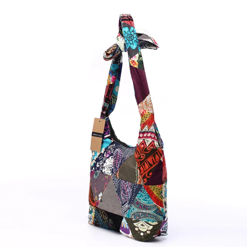 Femlion Floral Cotton Sling Shoulder Bag: Large Messenger Hobo Patchwork Handbag