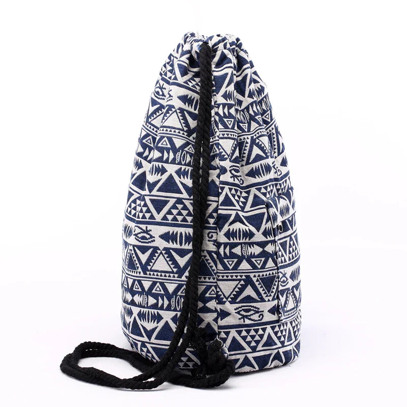 Femlion Aztec Drawstring Backpack Vintage Boho Bag Folk Ethnic String Bag