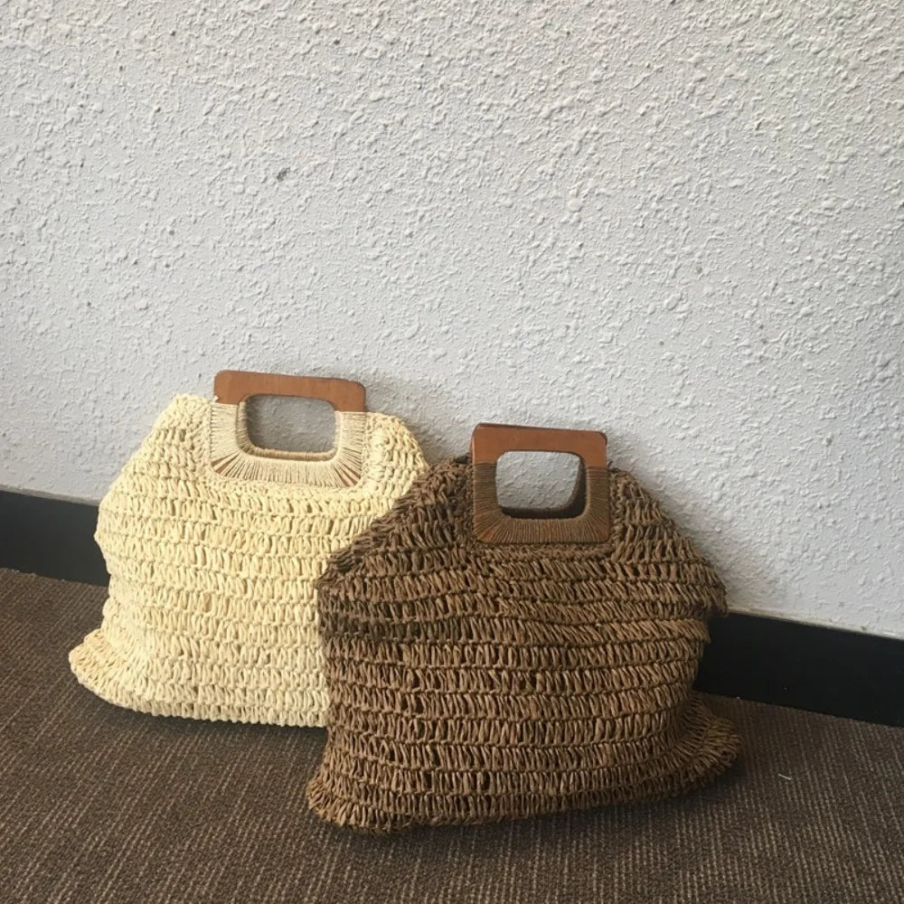 Femlion Bohemian Rattan Straw Beach Tote Bag