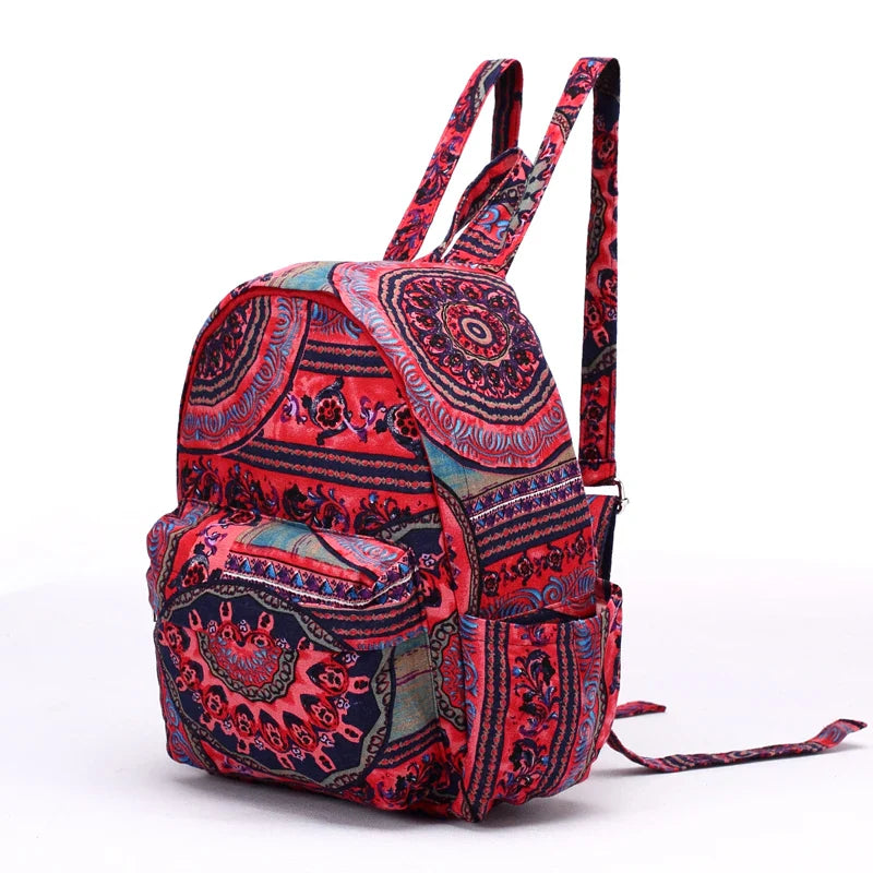 Femlion Floral Cotton Fabric Backpack: High-Quality Large Capacity School Bag