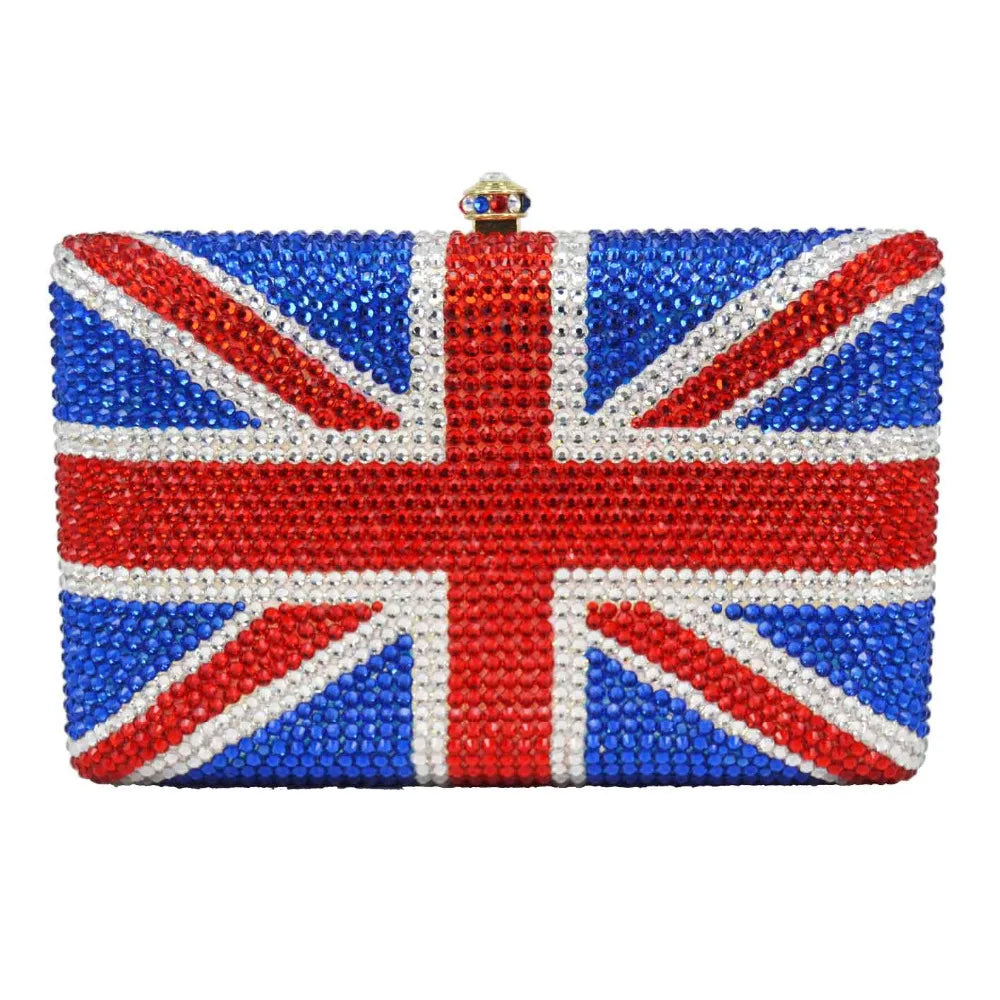 Femlion Crystal UK Flag Clutch Purse Handmade Diamond Evening Bags