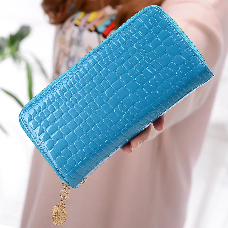 Femlion Stone Pattern Long Wallet with Double Zipper - Stylish Lady Clutch Bag