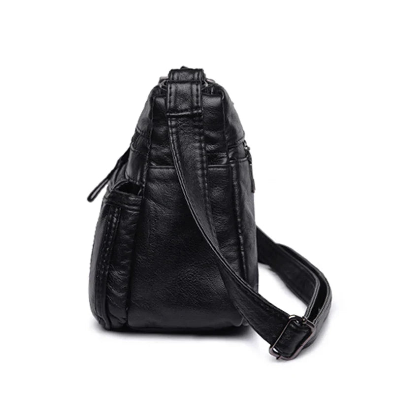 Femlion Black Leather Crossbody Bag for Women - Stylish Shoulder Messenger Flap Bag