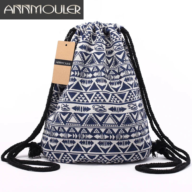 Femlion Aztec Drawstring Backpack Vintage Boho Bag Folk Ethnic String Bag