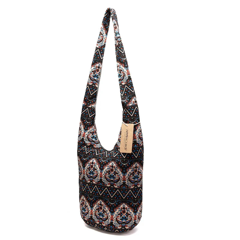 Femlion Bohemian Floral Crossbody Bag for Vintage Women, Cotton Messenger Hobo Style