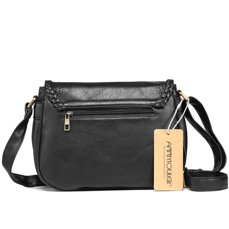 Femlion Vintage Black Hollow Out Crossbody Bag for Women | PU Leather Satchel Handbags