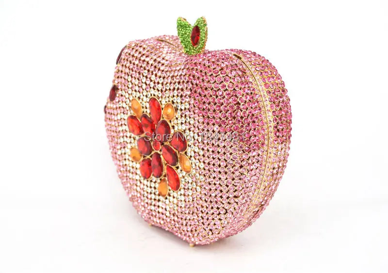 Femlion Pink Apple Crystal Clutch Wedding Party Bag Luxury Fashion Handbag