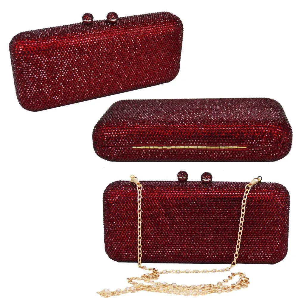 Femlion Rhinestone Evening Clutch Bag with Chain Shoulder Strap