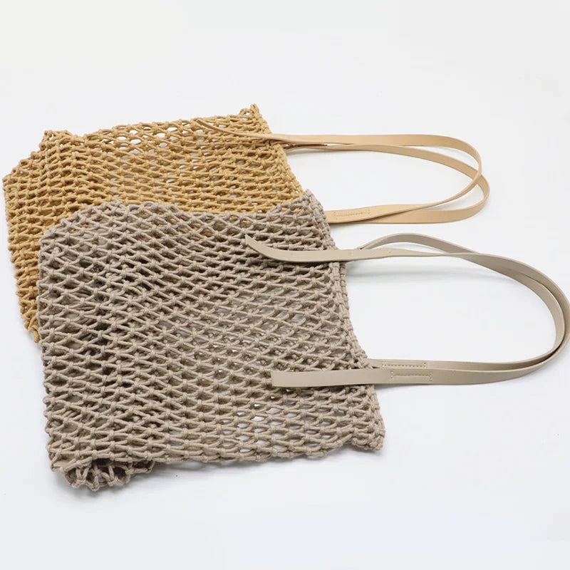 Femlion Boho Mesh Rope Weave Straw Shoulder Bag