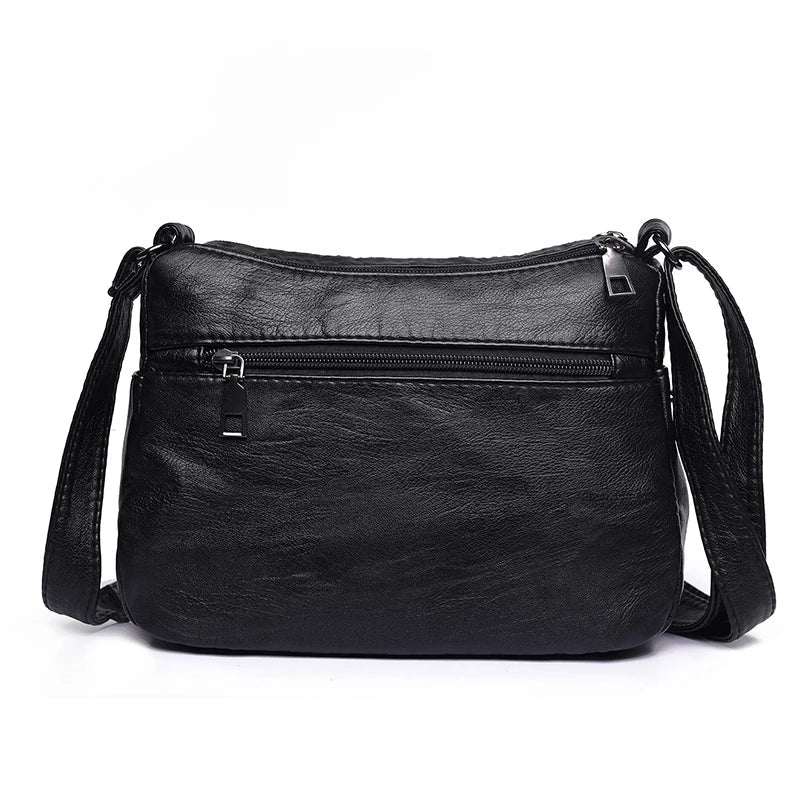 Femlion Black Leather Crossbody Bag for Women - Stylish Shoulder Messenger Flap Bag