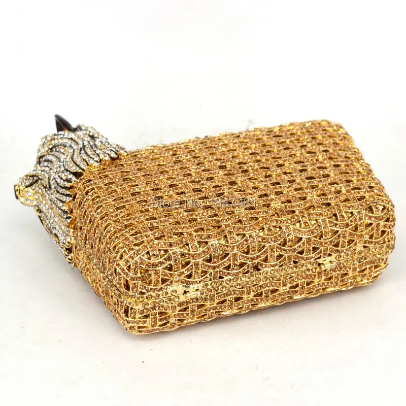 Femlion Luxury Crystal Evening Bag Dog Clutch Wedding Purse SC031