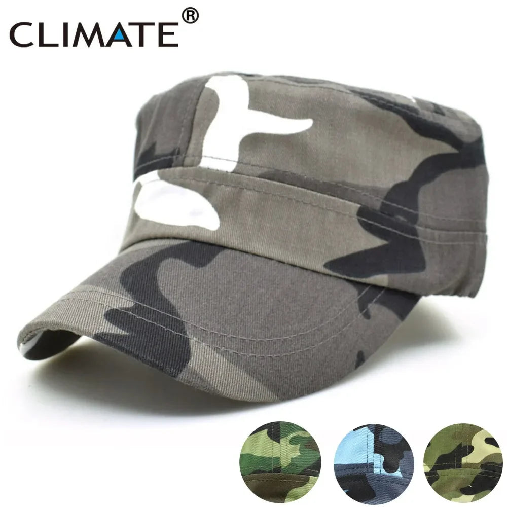 Femlion Camouflage Hunter Flat Top Army Cap - Adjustable Adult Military Hat