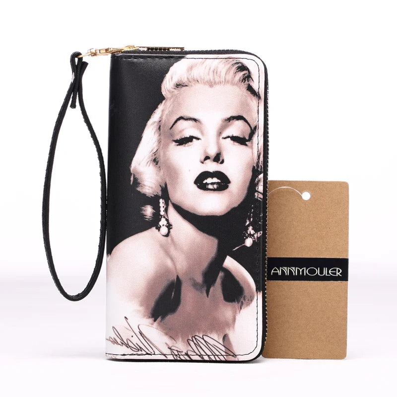 Femlion Printed PU Leather Long Wallet with Card Holder and Wrist Strap