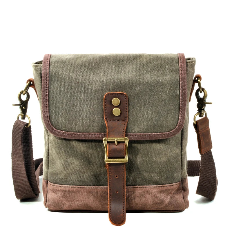 Femlion Olive Green Waxed Canvas Shoulder Bag