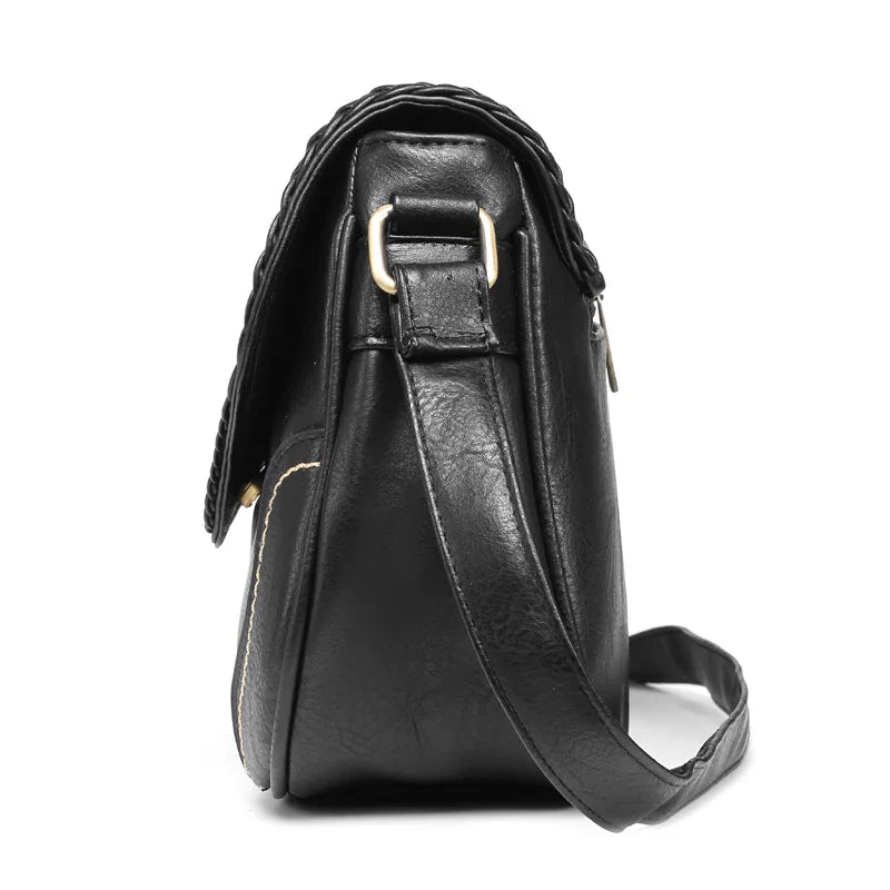 Femlion Vintage Black Hollow Out Crossbody Bag for Women | PU Leather Satchel Handbags