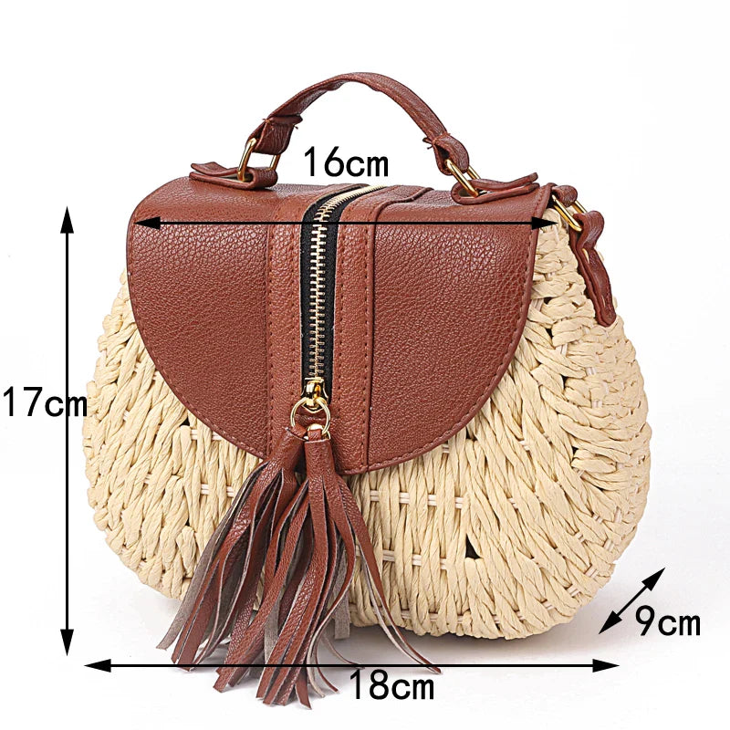 Femlion Bohemian Tassel Straw Crossbody Bag for Women