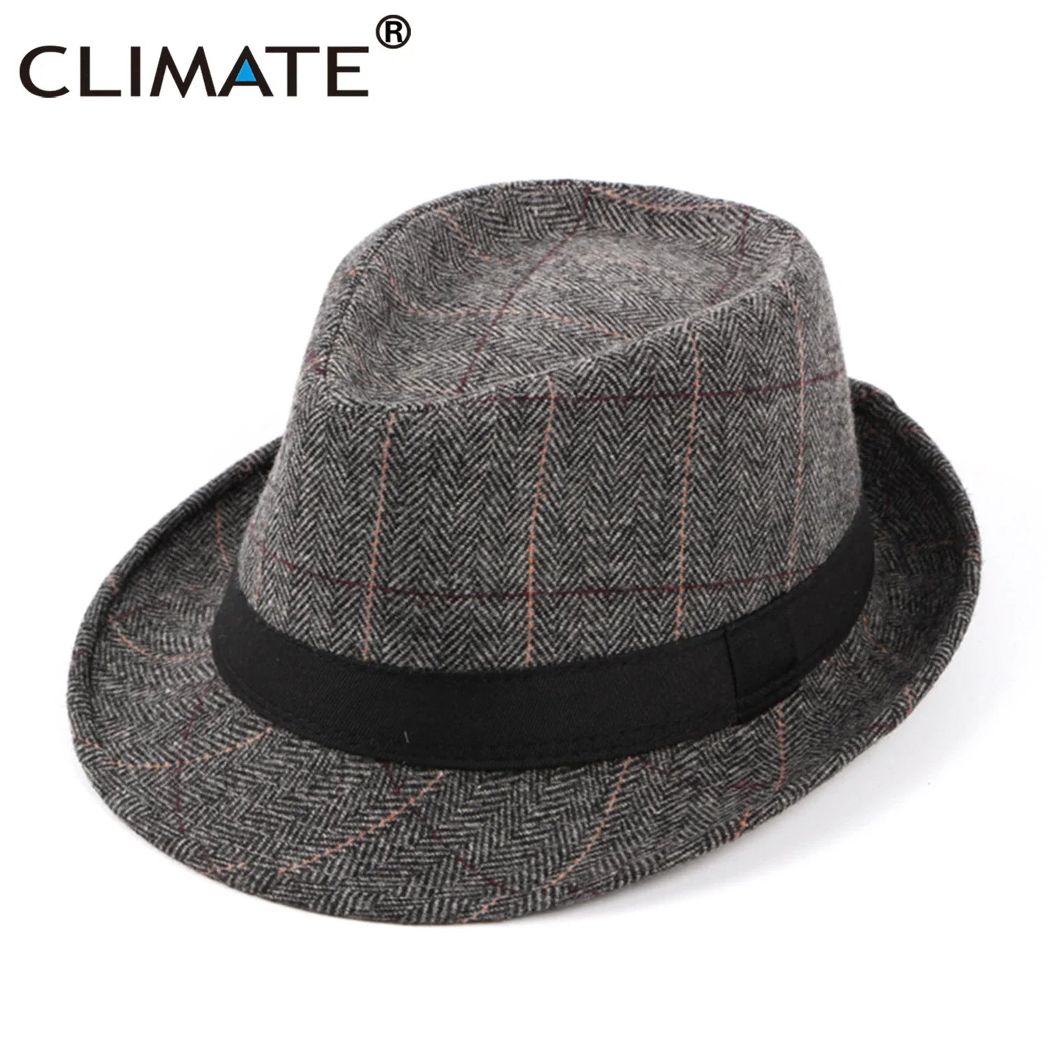 Femlion Plaid Men's Jazz Fedora Winter Hat in Black