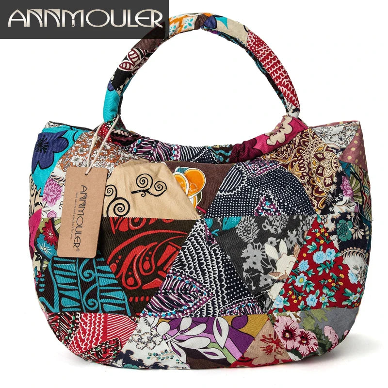 Femlion Bohemian Floral Print Shoulder Bag Large Capacity Cotton Tote