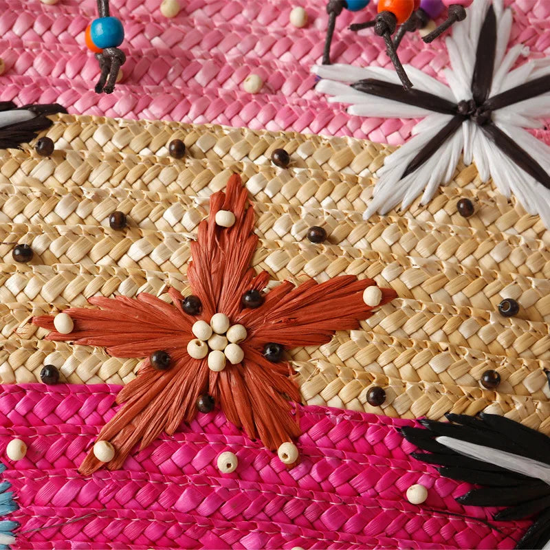 Femlion Starfish Straw Bag: Hand-Embroidered Beaded Woven Handbag