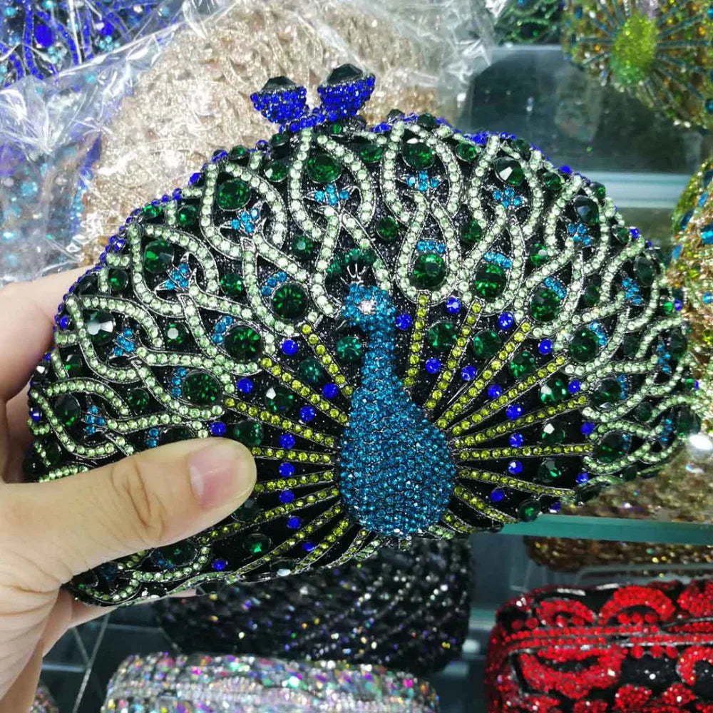 Femlion Peacock Clutch Bag Luxury Designer Bridal Wedding Purse Handbag Women's Wristlet