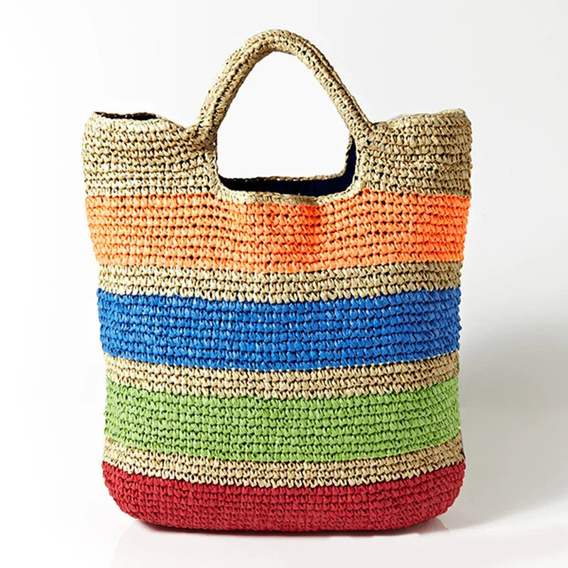 Femlion Colorful Straw Beach Bag Tote for Women