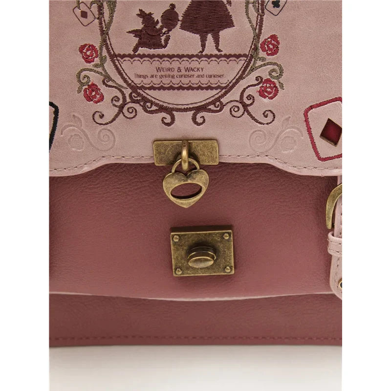 Femlion Vintage Alice In Wonderland Shoulder Bag Silhouette Handbag Leather Schoolbag