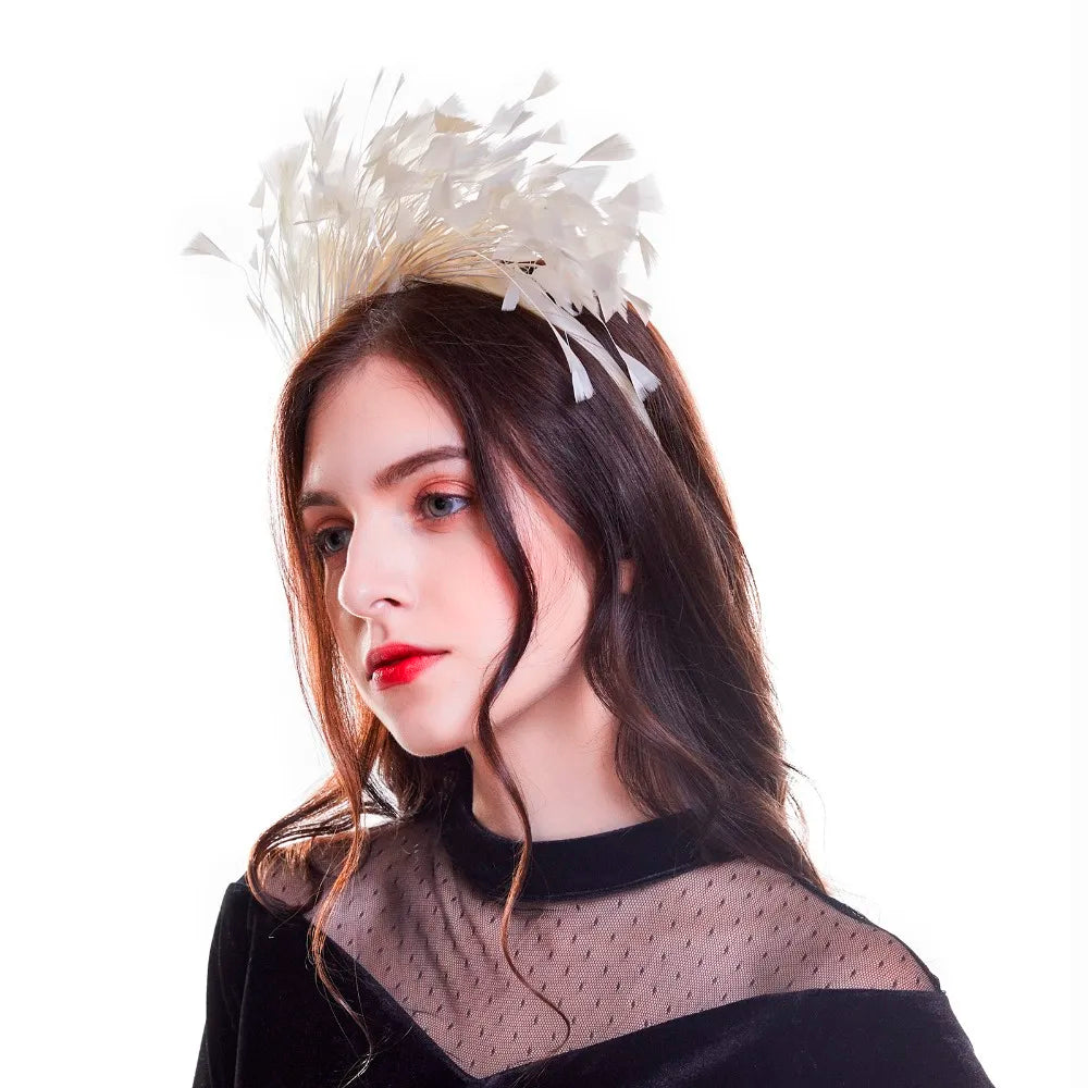 Feather Swan Headband by Femlion - Festive Black Fascinator Hair Accessory