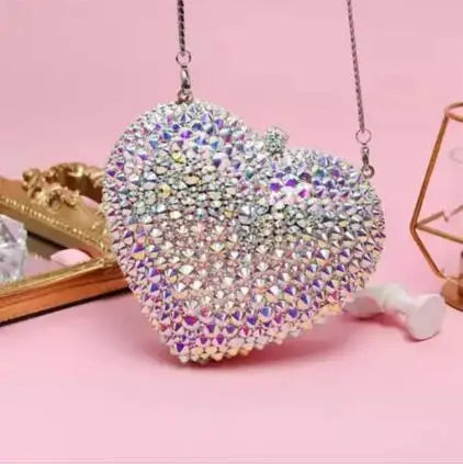 Femlion AB Silver Shine Luxury Heart Clutch Bag for Women´s Evening Business Events.