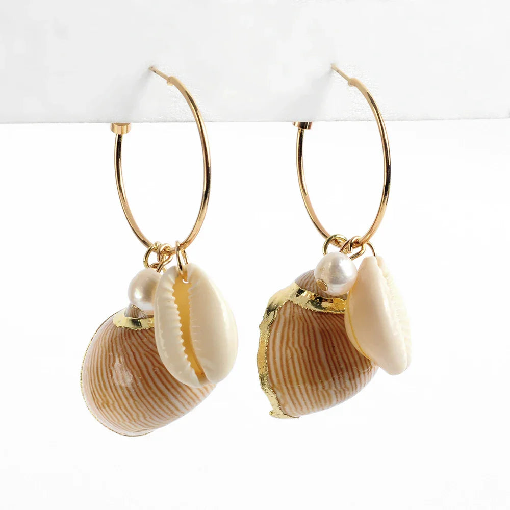 Femlion Elegant Conch Shell Earrings - Beach Jewelry Statement Dangle Earrings