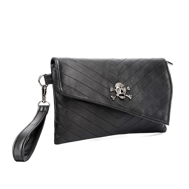 Femlion Skull Envelop Clutch Bag Pu Leather Shoulder Crossbody Punk Purse