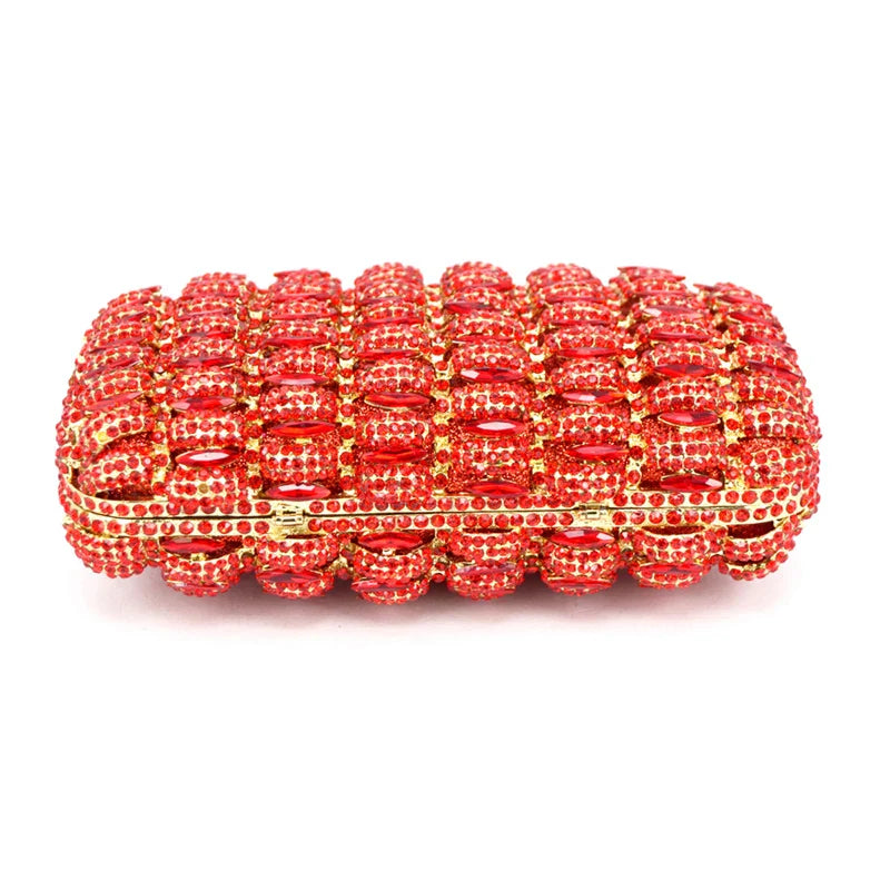 Femlion Red Studded Jeweled Evening Clutch Bag for Women