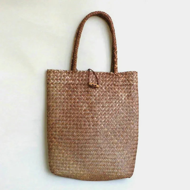 Femlion Large Straw Beach Bag Handmade Woven Tote Vintage Designer Basket Bag