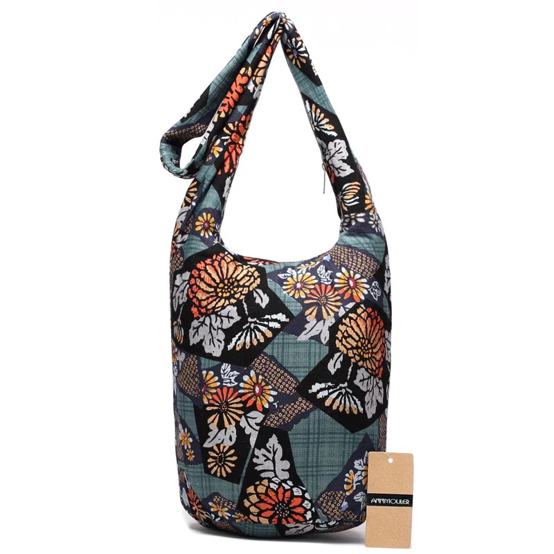 Femlion Floral Print Cotton Sling Shoulder Bag Crossbody Messenger Bag